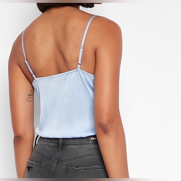 BNWT! Express periwinkle blue wrap front surplice satin silky bodysuit small - Picture 3 of 3